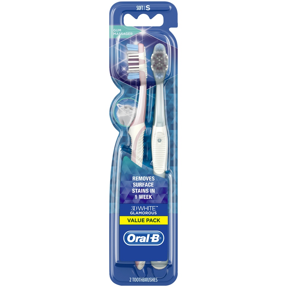 slide 1 of 12, Oral-B 3D White Glamorous Soft Brush, 2 ct