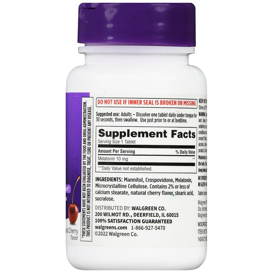 slide 5 of 5, Walgreens Dye Free Melatonin 10 mg Quick-Dissolving, 60 ct
