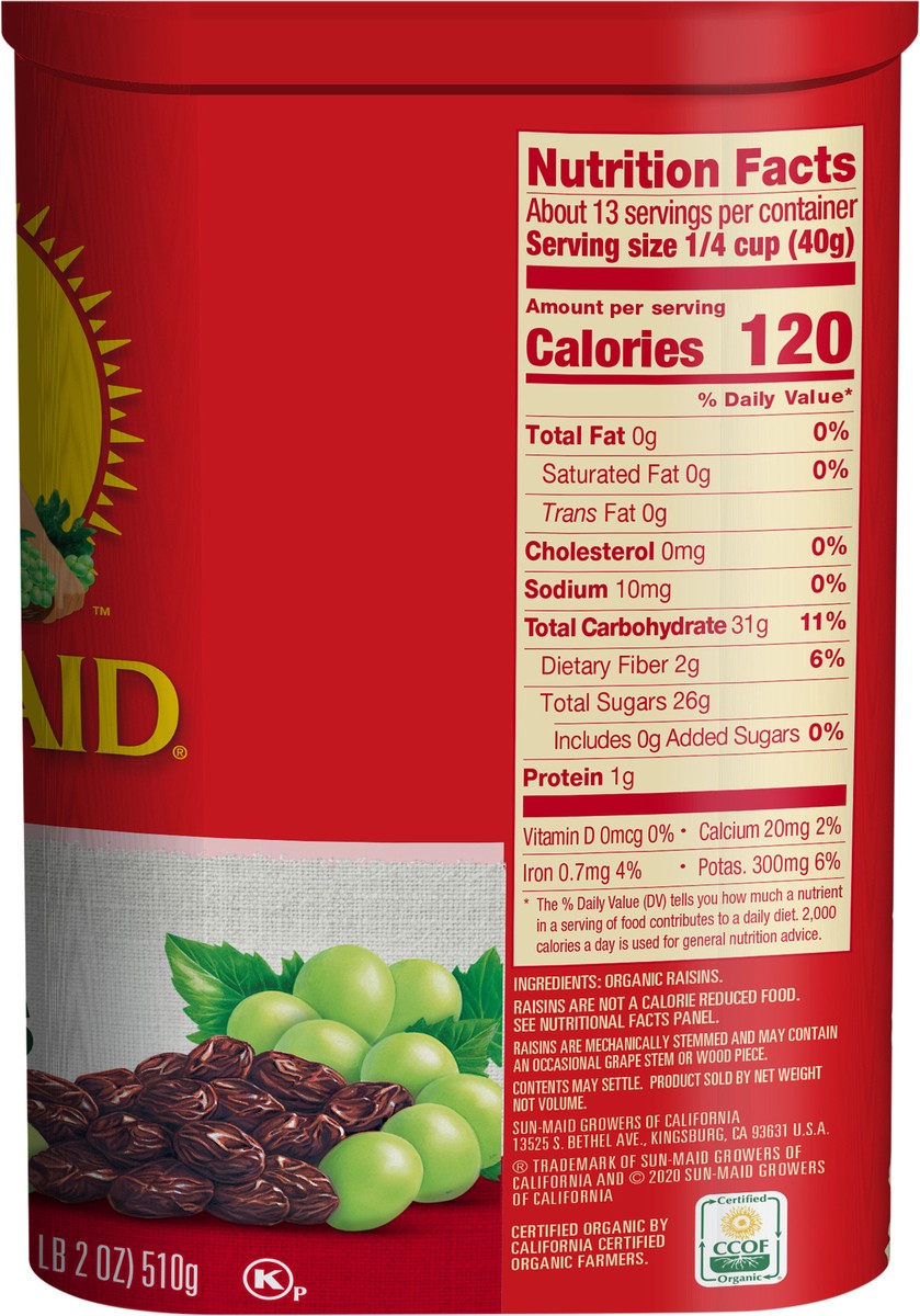 slide 3 of 5, Sun-Maid California Sun-Dried Organic Raisins Canister - 18oz, 18 oz