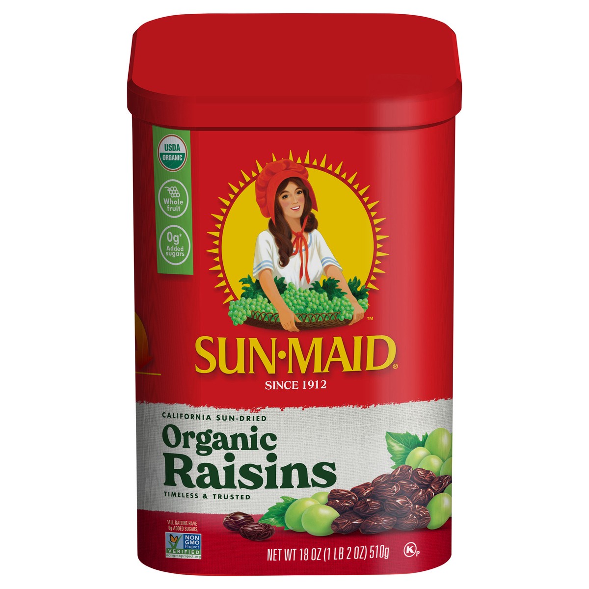 slide 1 of 5, Sun-Maid California Sun-Dried Organic Raisins Canister - 18oz, 18 oz