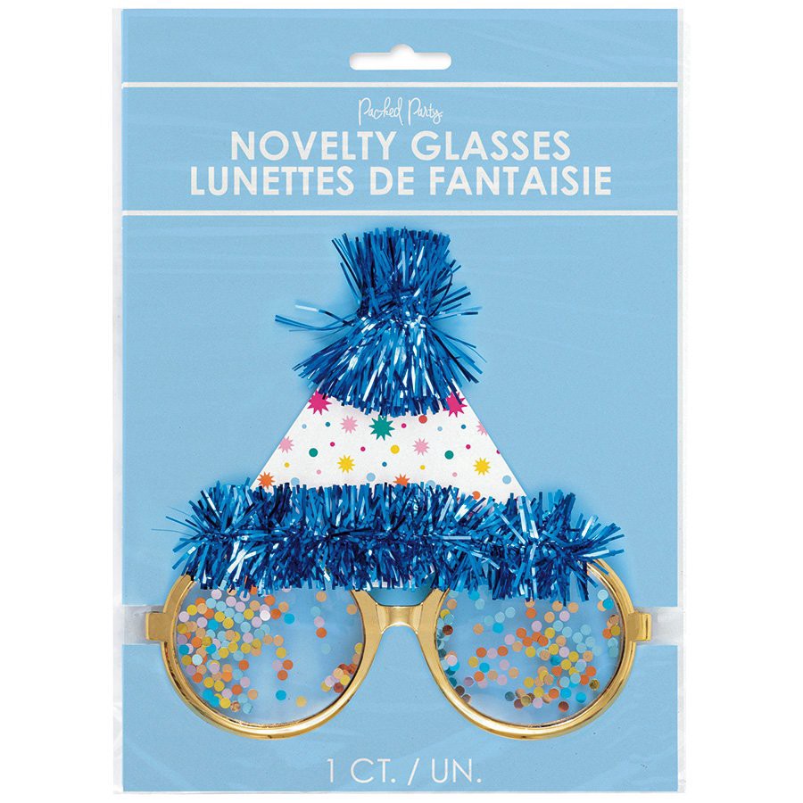 slide 1 of 1, Packed Party Gold Confetti Party Glasses with Tinsel, 1 ct