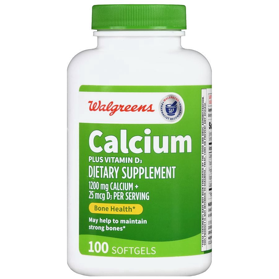 slide 4 of 5, Walgreens Calcium plus Vitamin D3, 100 ct