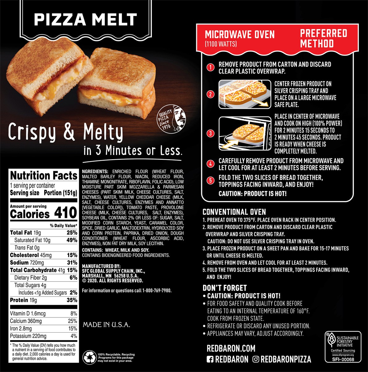 slide 3 of 9, Red Baron Pizza Melt, Four Cheese 5.34 oz, 5.34 oz