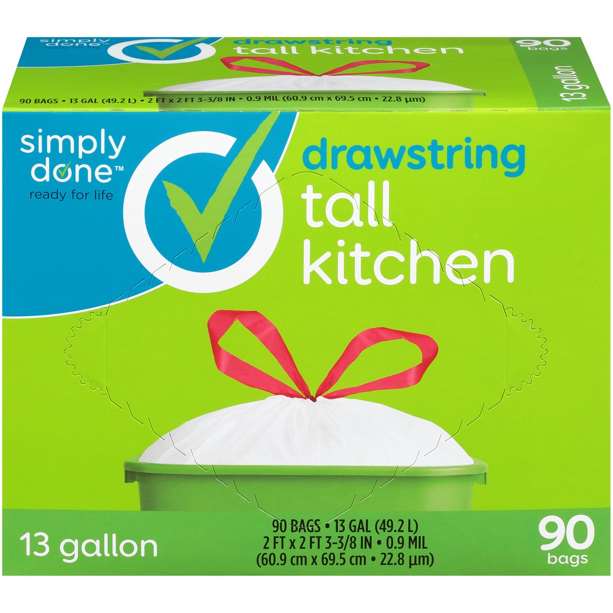 slide 1 of 9, Simply Done Drawstring Gallon Tall Kitchen Bags, 13 gal