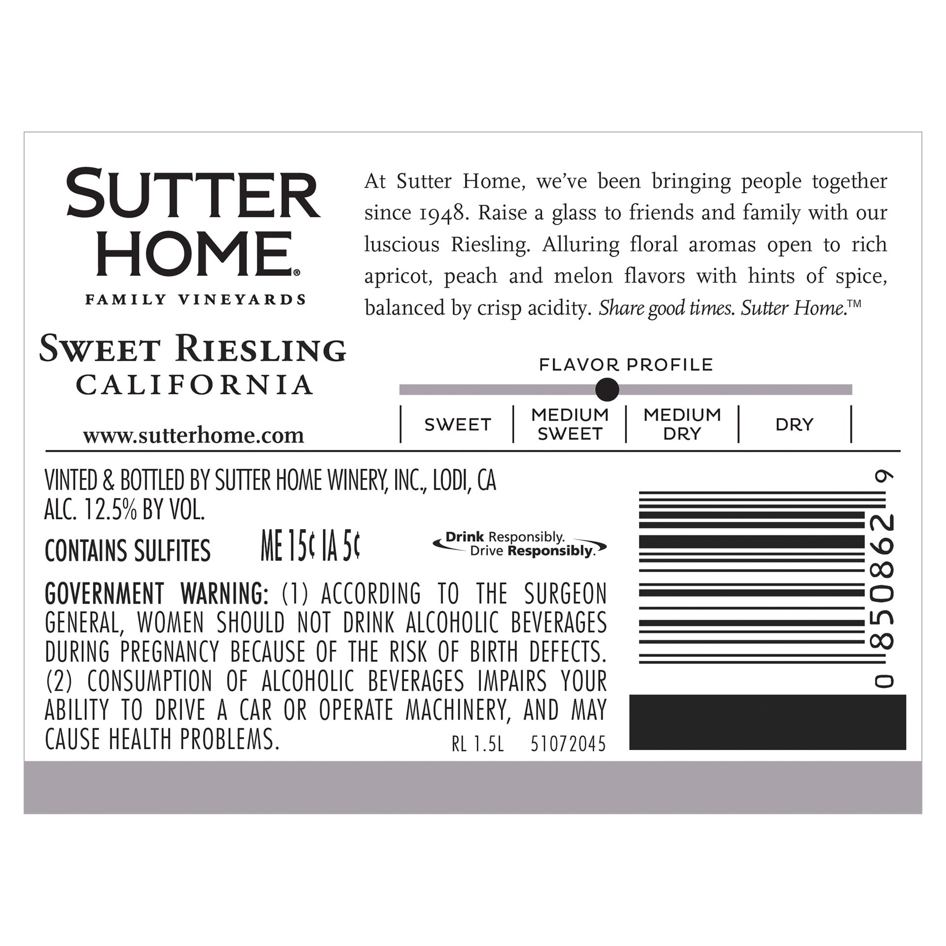 slide 5 of 5, Sutter Home Sweet Riesling White Wine, 1.5L Wine Bottle, 1.50 liter