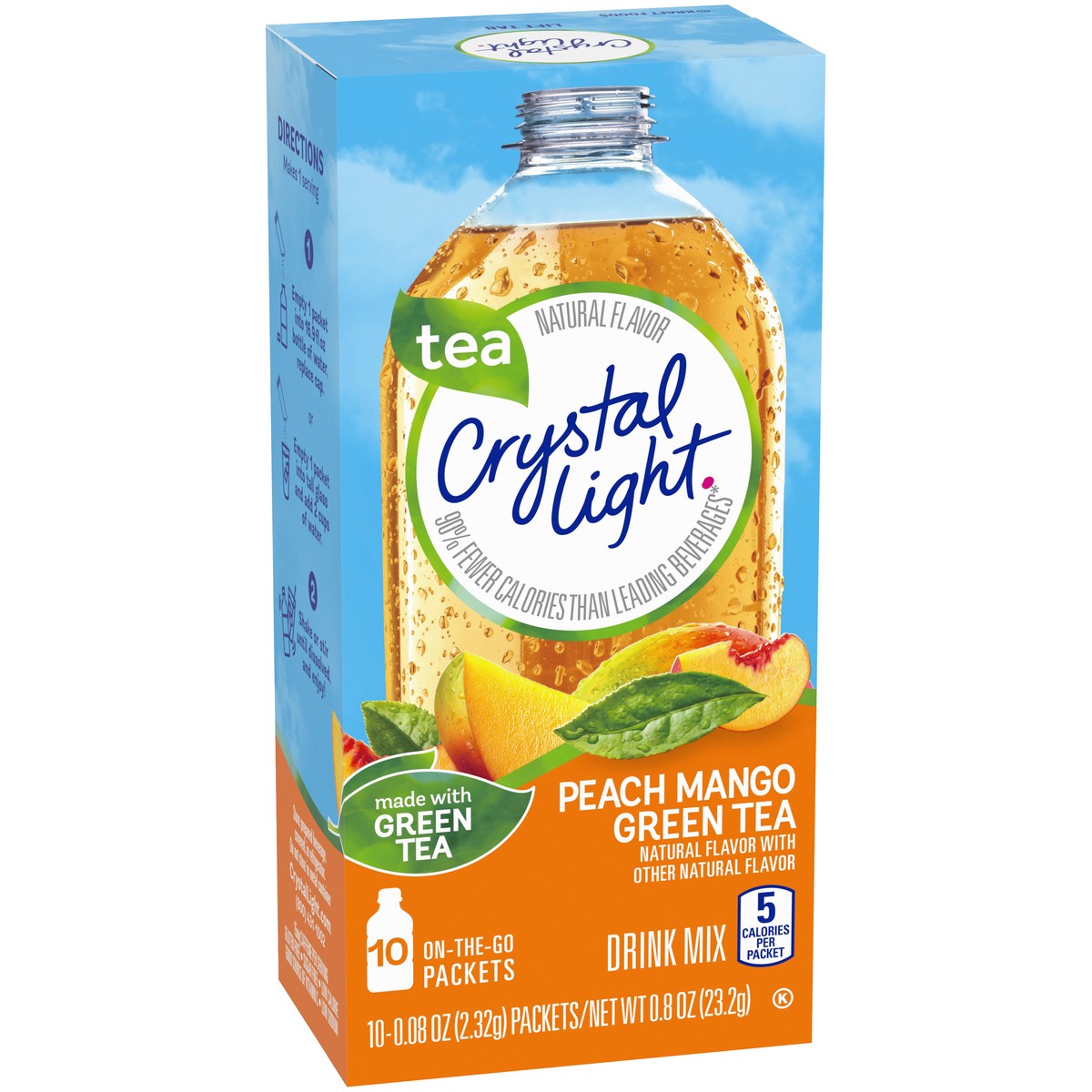 slide 5 of 9, Crystal Light Peach Mango Green Tea Naturally Flavored Powdered Drink Mix, 10 ct On-the-Go-Packets, 10 ct