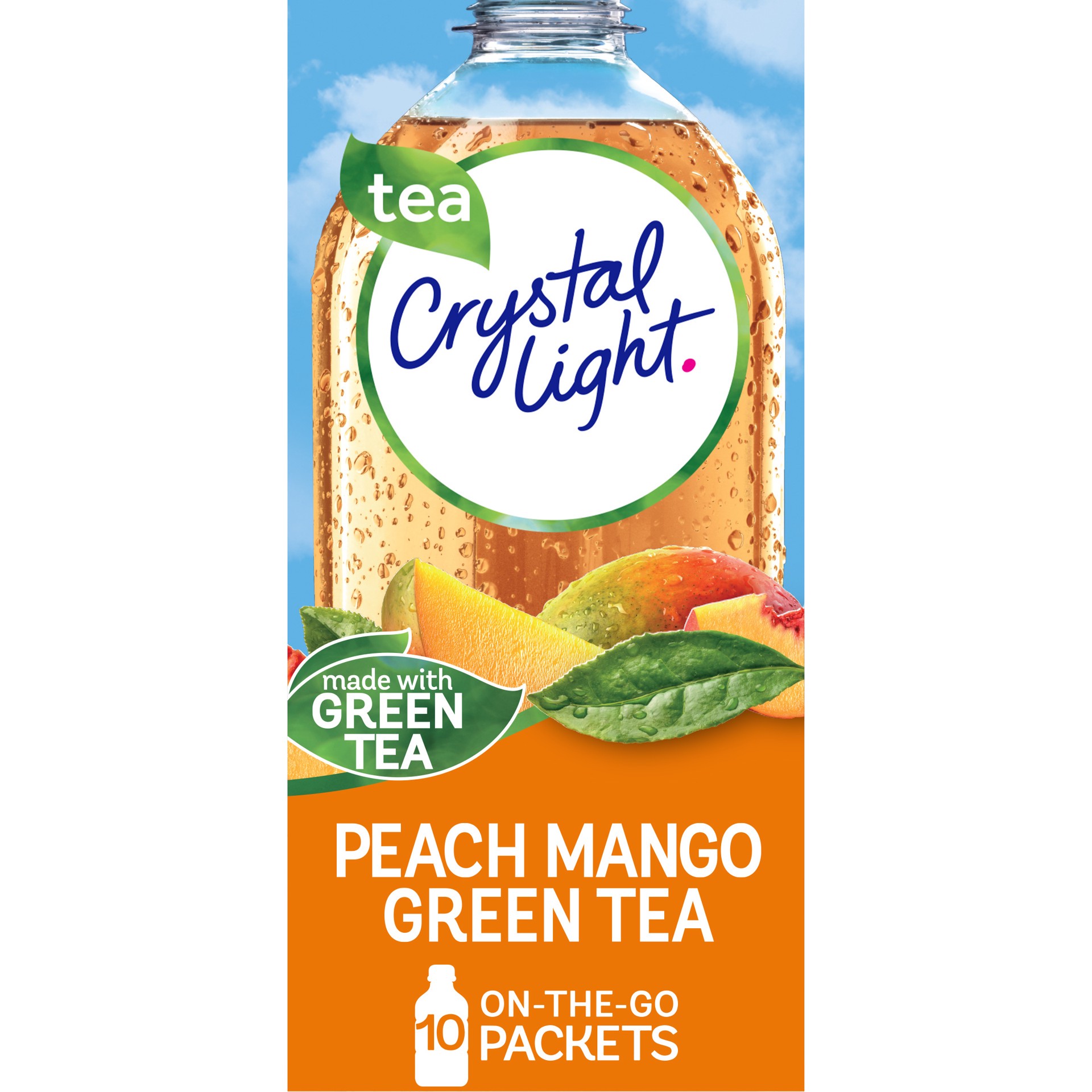 slide 1 of 9, Crystal Light Peach Mango Green Tea Naturally Flavored Powdered Drink Mix, 10 ct On-the-Go-Packets, 10 ct