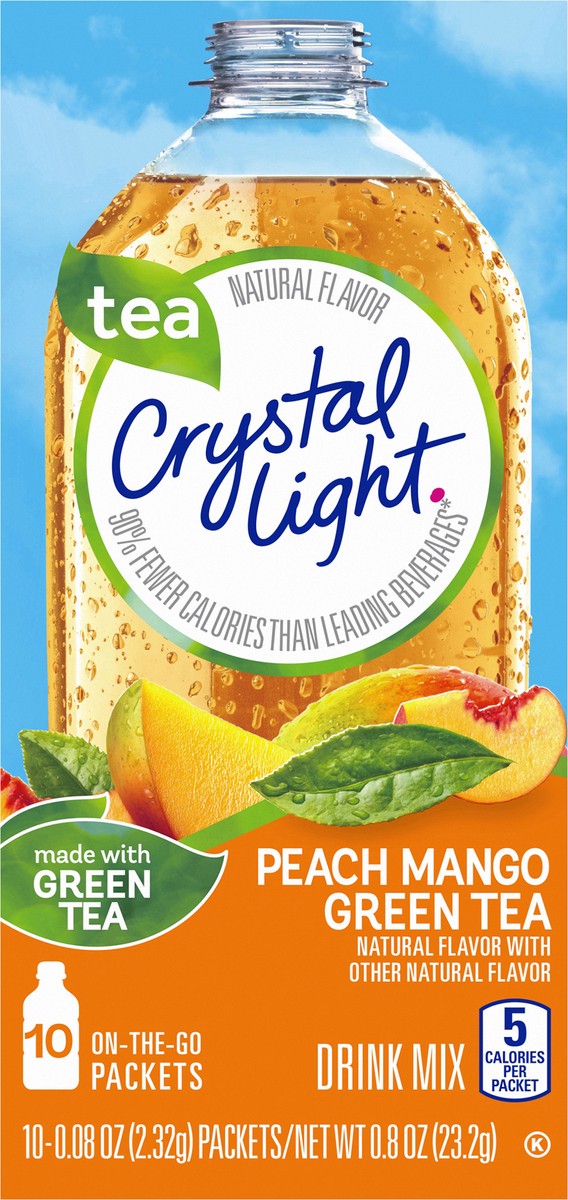 slide 1 of 9, Crystal Light Peach Mango Green Tea On-The-Go Powdered Drink Mix, 10 ct - .08 oz Packets, 0.8 oz