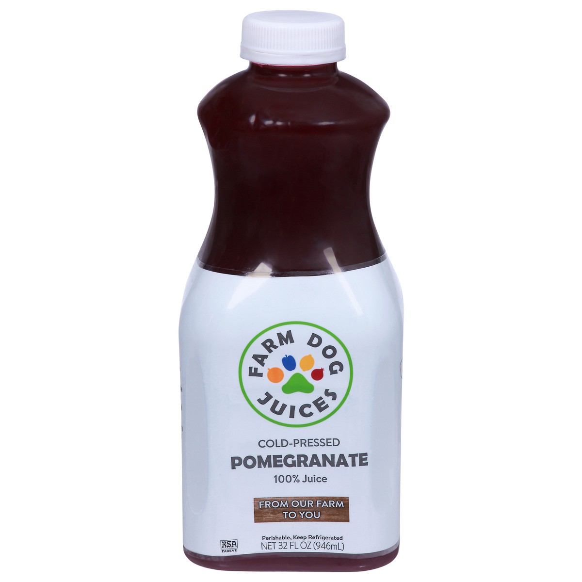 slide 1 of 9, Farm Dog Juices Cold-Pressed Pomegranate 100% Juice - 32 fl oz, 32 oz