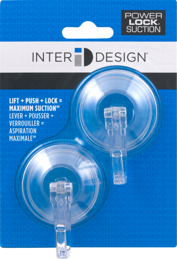 slide 1 of 1, InterDesign Clear Power-Lock Suction Hooks - 2 Pack - Clear, 1 ct