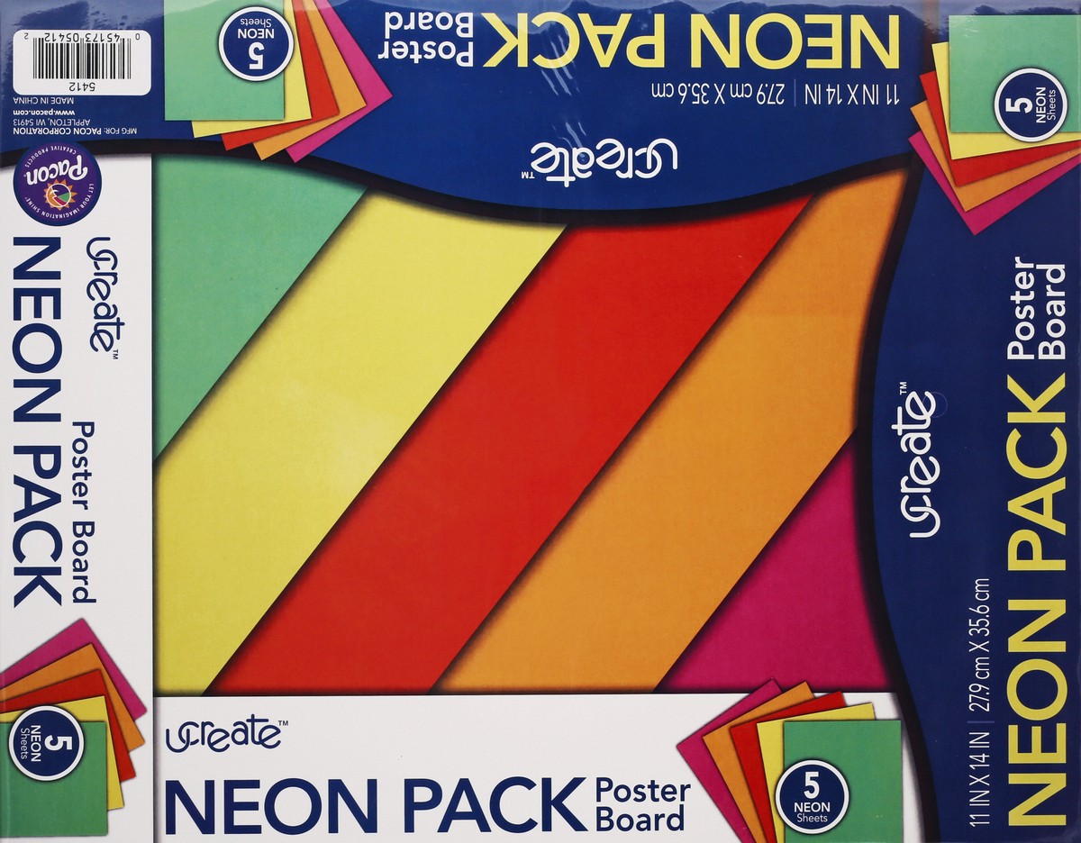 slide 1 of 9, U-Create 11 inch x 14 inch Neon Pack Poster Board 5 ea, 5 ct