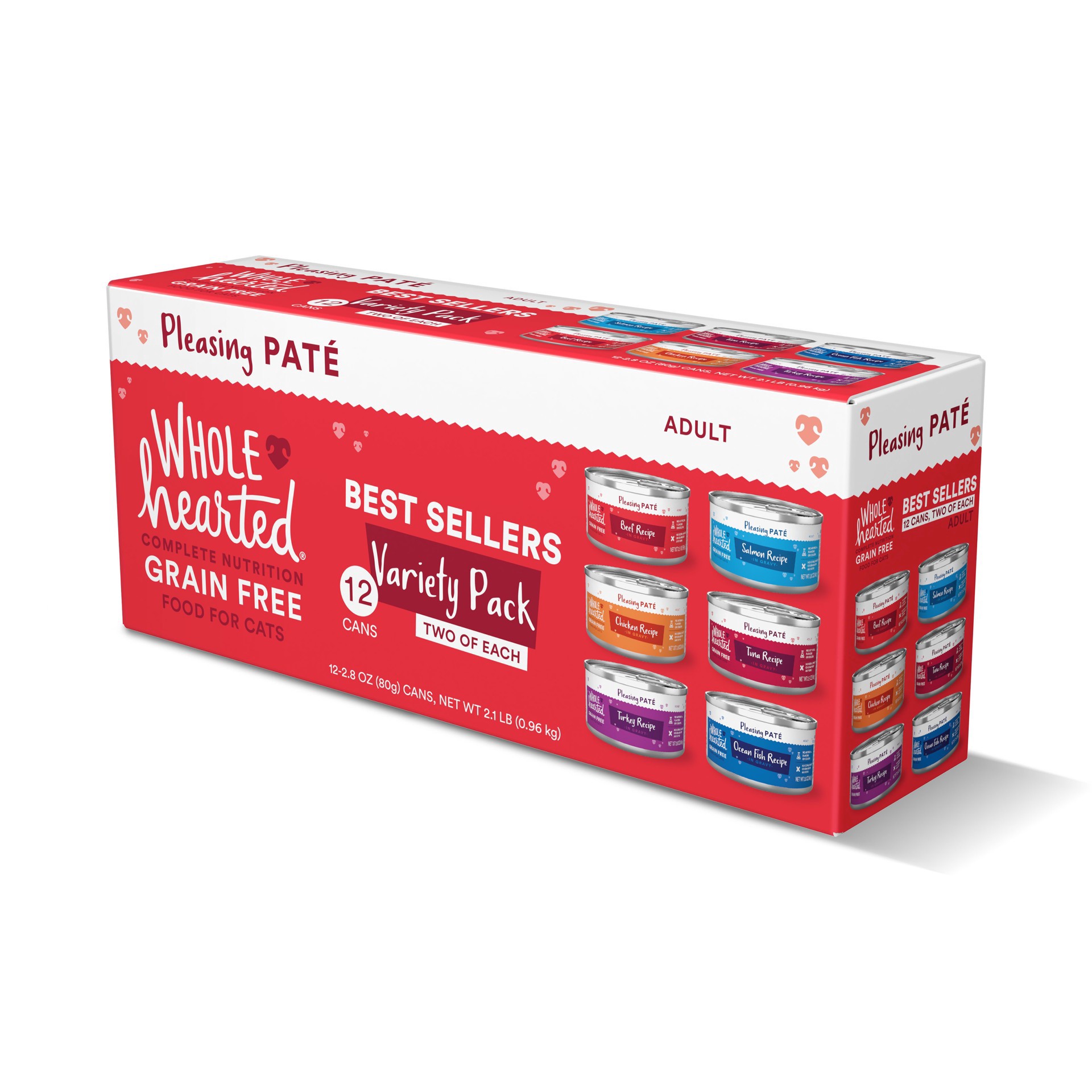 slide 1 of 1, Whole Hearted Adult Pleasing Pate Grain Free Assorted Food for Cats 12 - 2.8 oz Cans, 12 ct