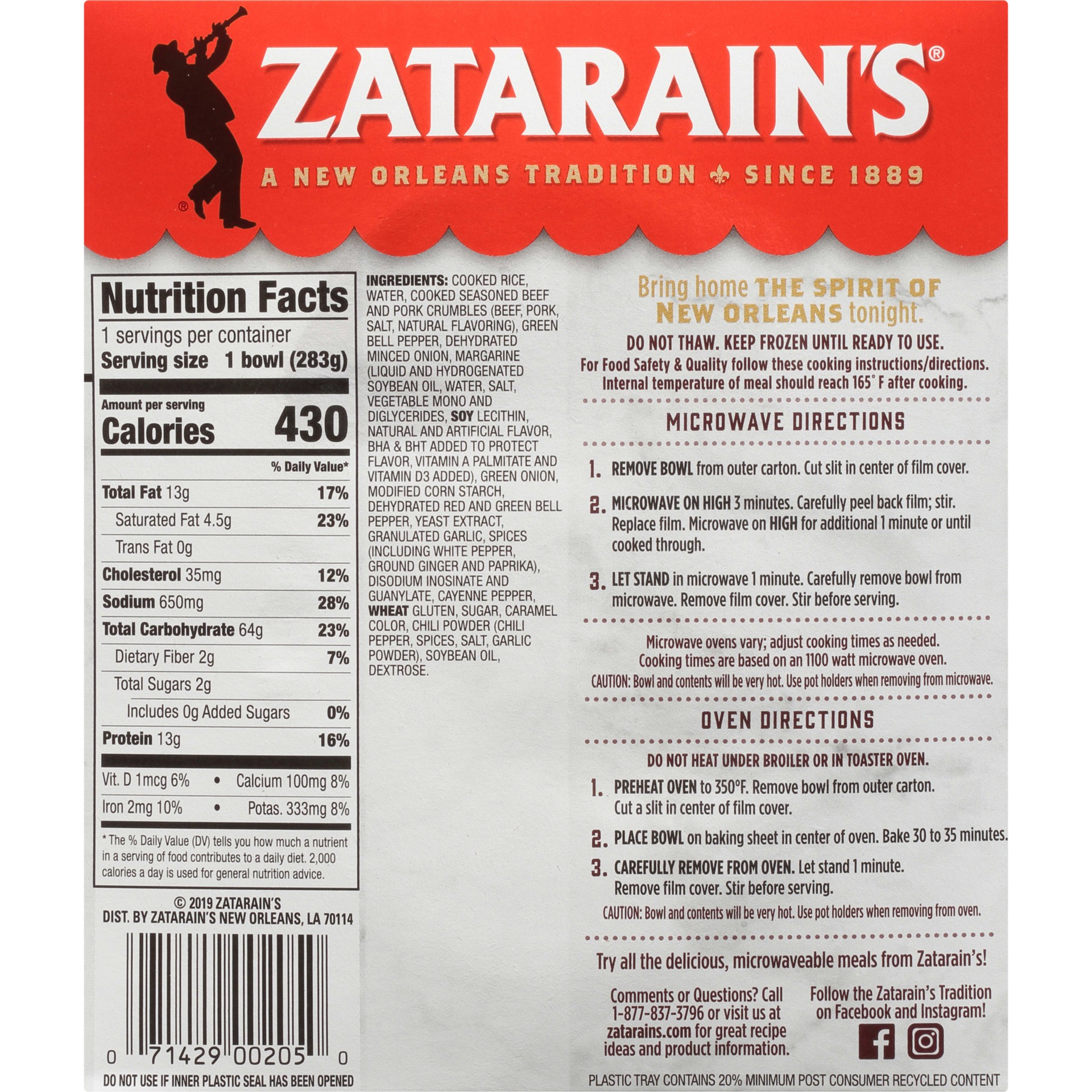 slide 5 of 5, Zatarain's Frozen Meal - Dirty Rice - Beef & Pork, 10 oz