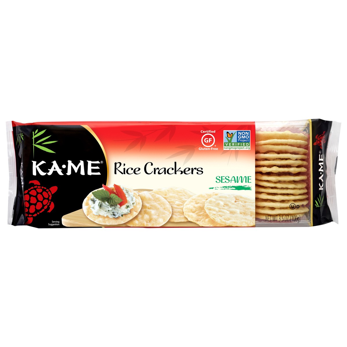 slide 1 of 1, KA-ME Rice Crackers Sesame, 3.5 oz