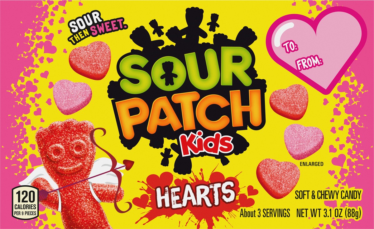 slide 2 of 15, SOUR PATCH KIDS Soft & Chewy Valentines Day Candy Hearts, 3.1 oz, 3.1 oz