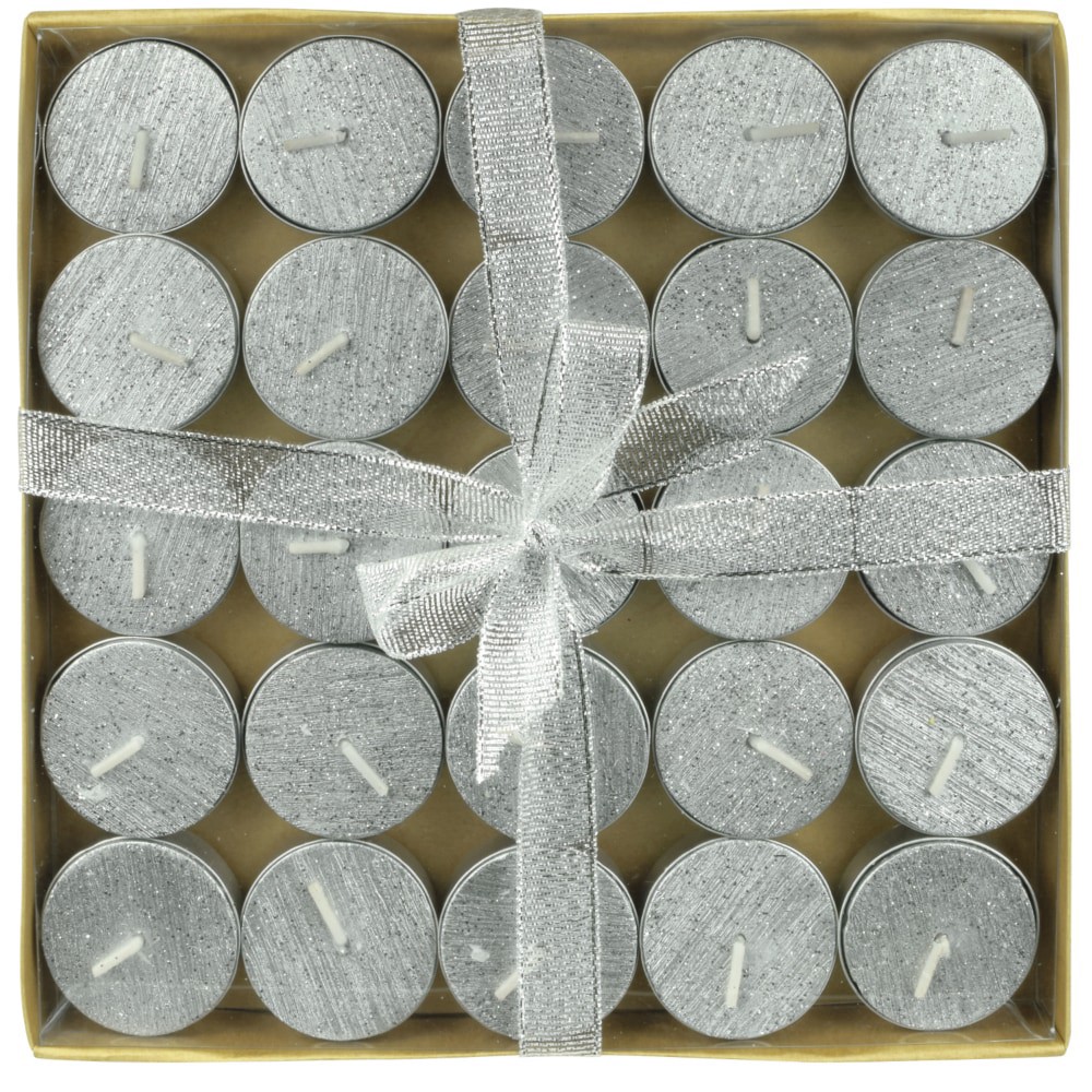 slide 1 of 2, LANGLEY CANDLE CO Silver Glitter Tealights 25Ct, 1 ct
