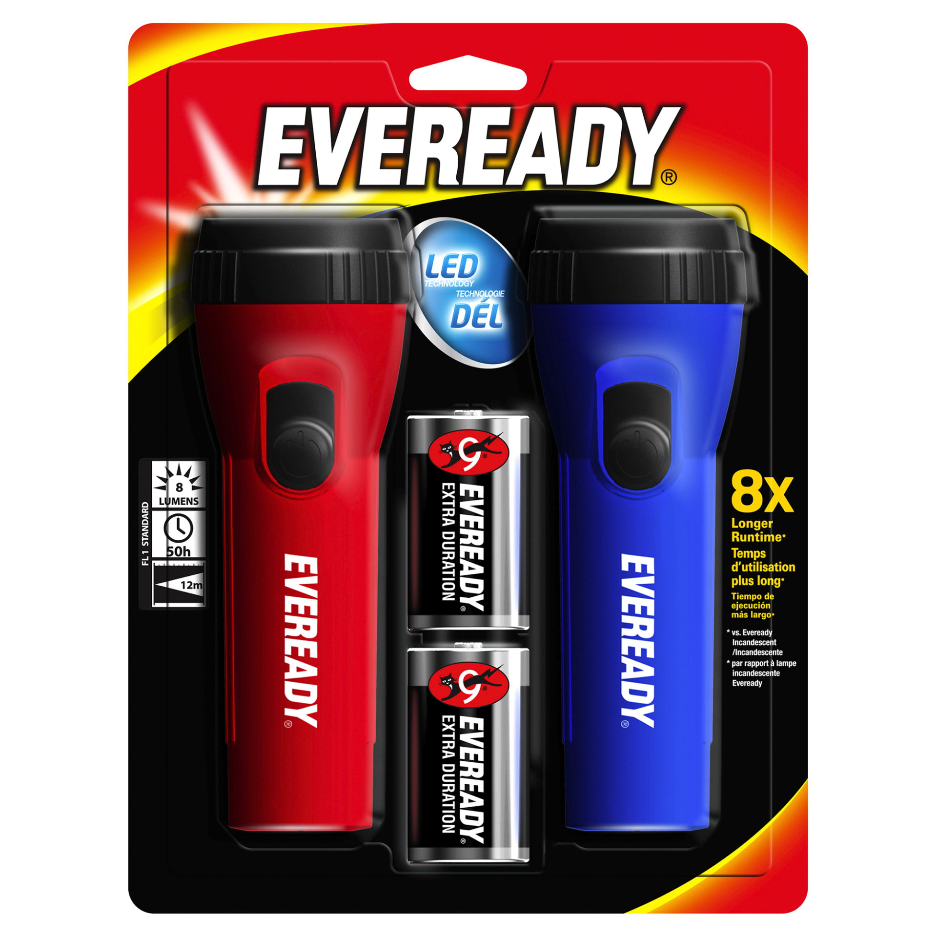 slide 1 of 1, Eveready Economy LED Flashlight, 2 ct