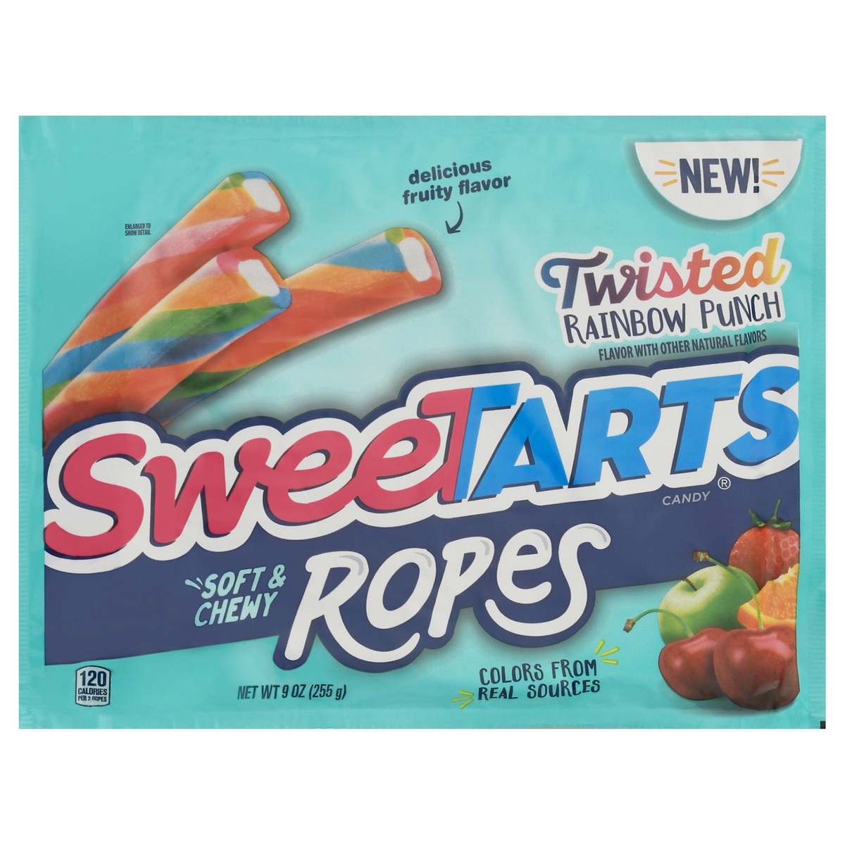 slide 1 of 1, SweeTARTS Twisted Rainbow Punch Soft Chewy Ropes Candy, 9 oz