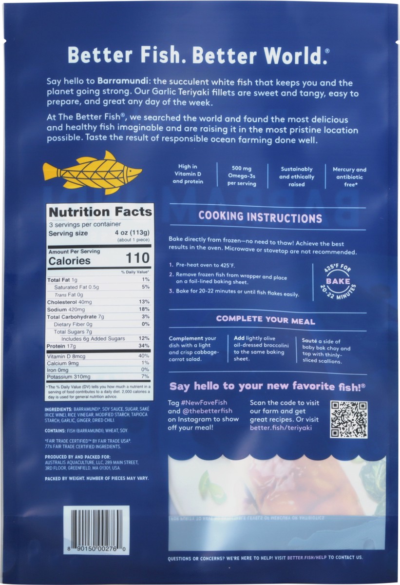 slide 9 of 13, The Better Fish Galrlic Teriyaki Barramundi Sweet & Tangy Sea Bass, 1 ct