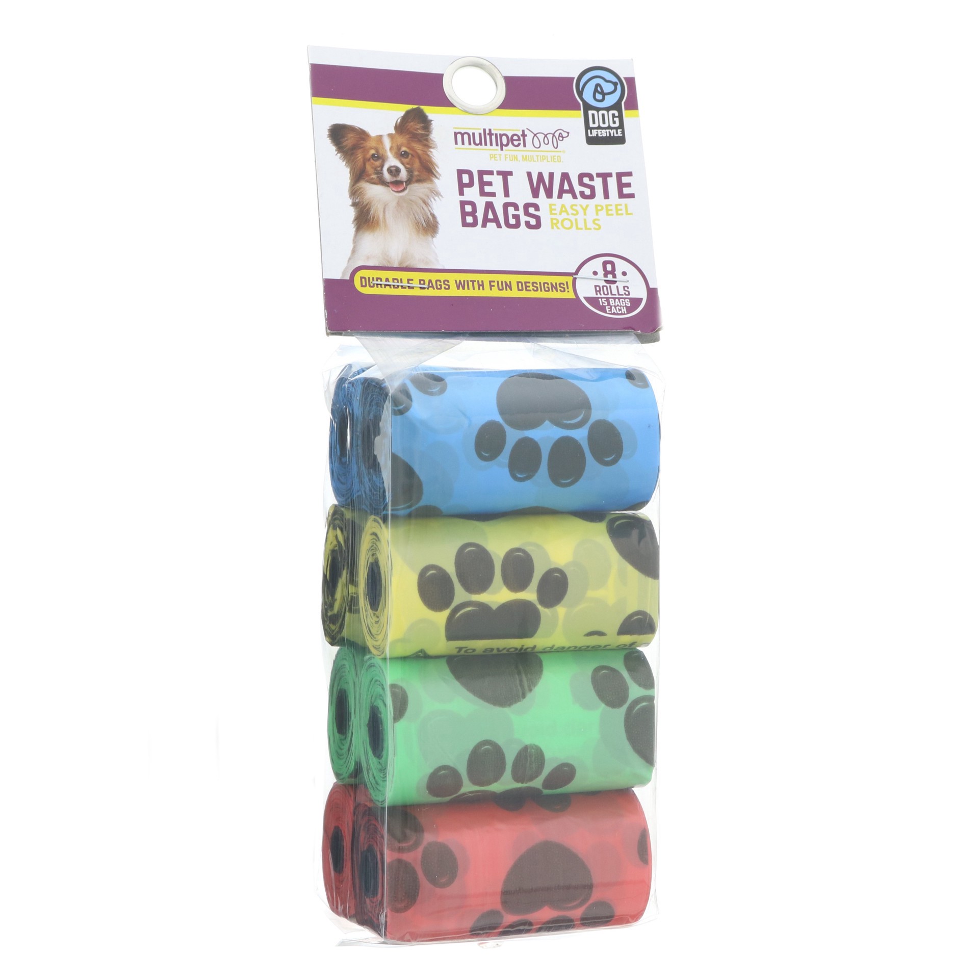 slide 1 of 1, MultiPet Paw Print Pet Waste Bags, 8 ct