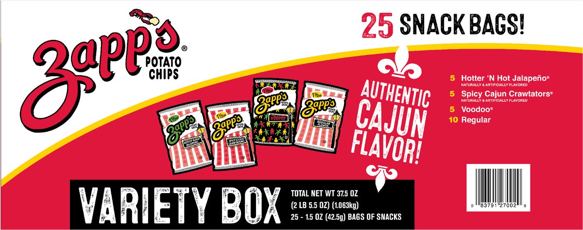slide 13 of 13, Zapp's 25 ct Zapp's New Orleans Kettle Style Potato Chips Variety Pack, 25 ct