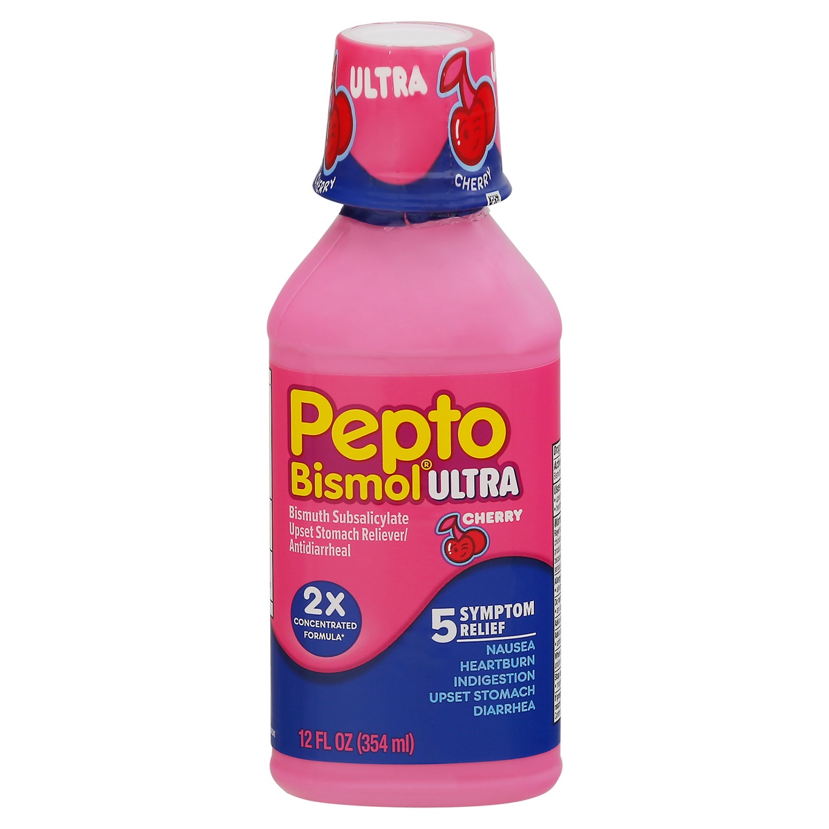 slide 1 of 1, Pepto Bismol Ultra Upset Stomach Reliever/Antidiarrheal 12 fl oz Bottle, 30 ct