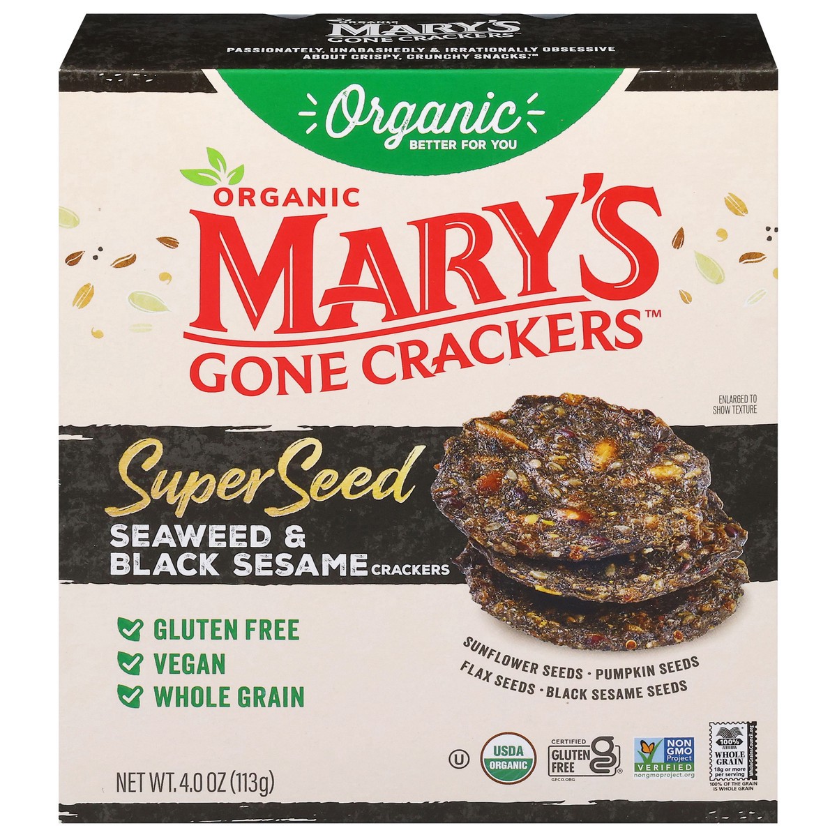 slide 1 of 14, Mary's Gone Crackers Super Seed Seaweed & Black Sesame Crackers 4 oz, 4 oz