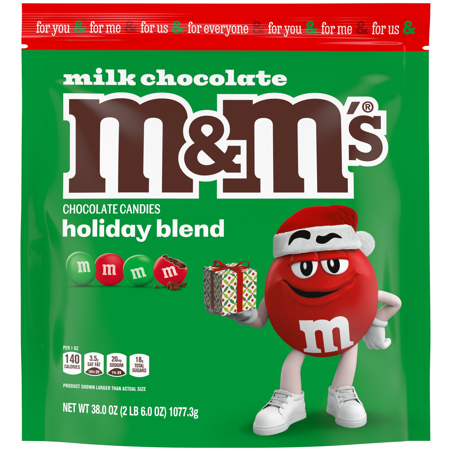 slide 1 of 8, M&M's Milk Chocolate Christmas Candy, 38 oz Resealable Bag, 38 oz