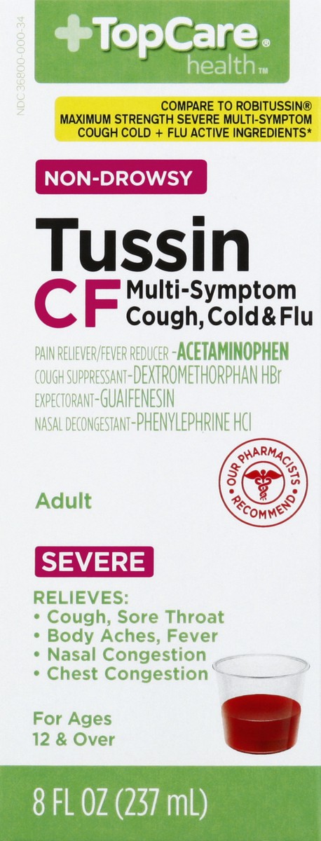 slide 5 of 6, TopCare Tussin CF, Multi-Symptom Cough, Cold & Flu, Adult, 8 oz