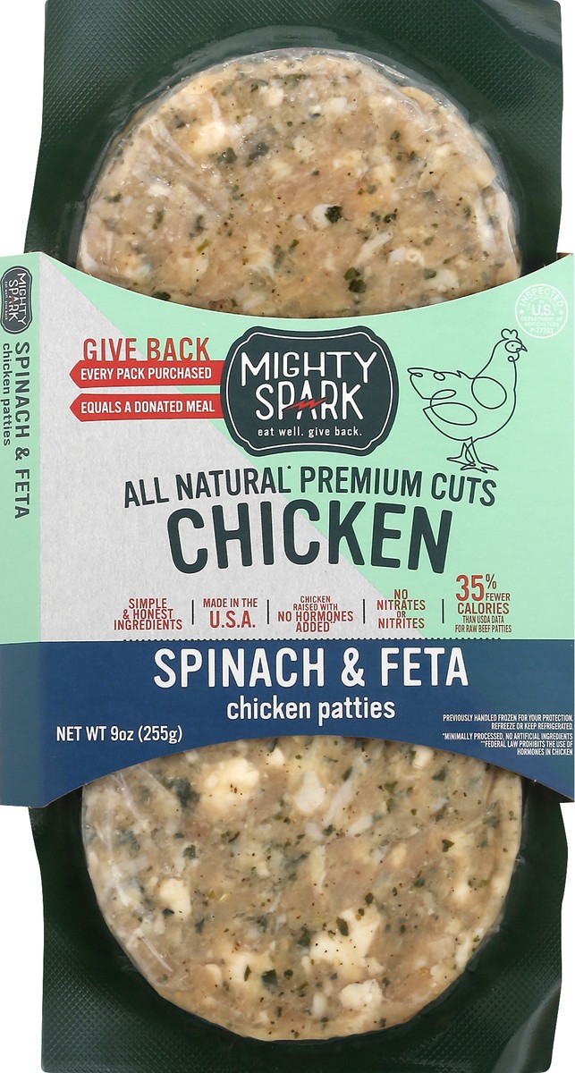 slide 6 of 9, Mighty Spark Spinach & Feta Chicken Patties 9 oz, 9 oz