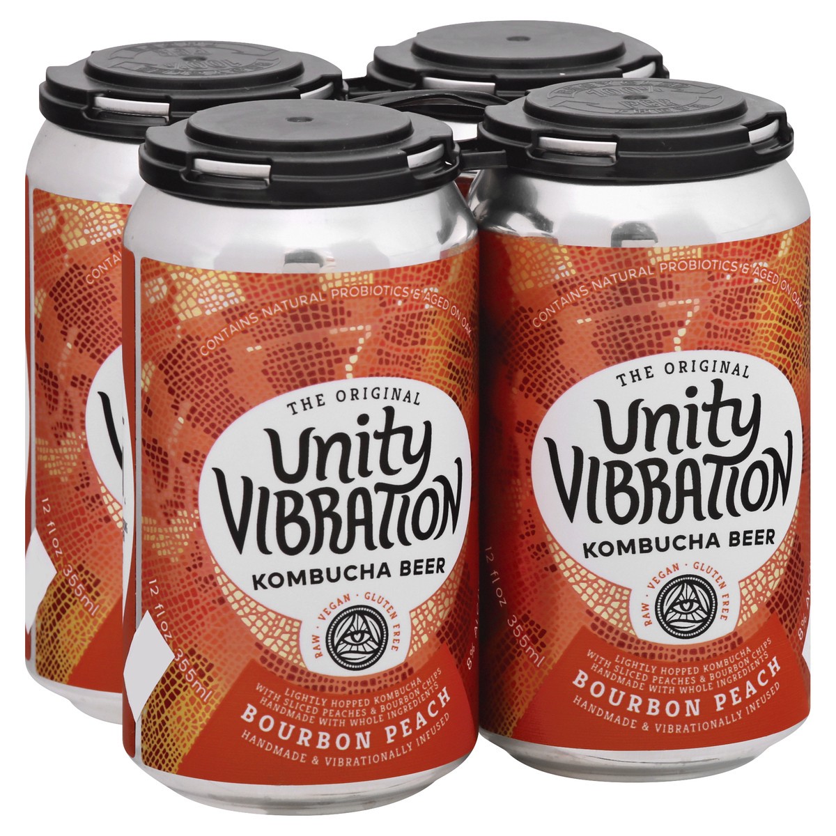slide 2 of 9, Unity Vibration Bourbon Peach Kombucha Beer, 4 ct; 12 oz