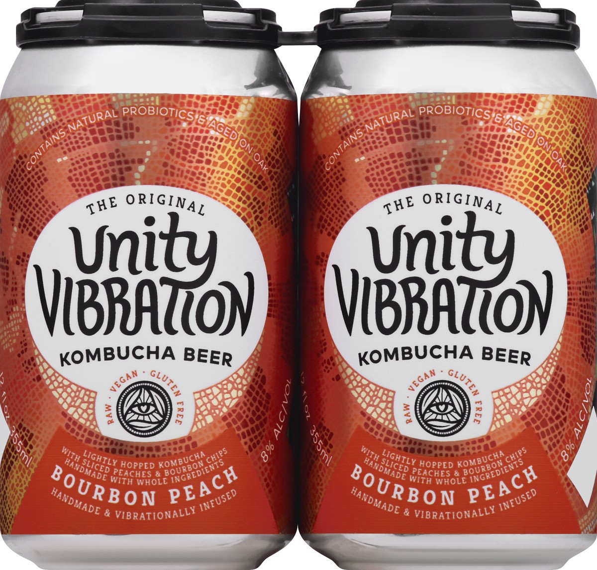 slide 4 of 9, Unity Vibration Bourbon Peach Kombucha Beer, 4 ct; 12 oz
