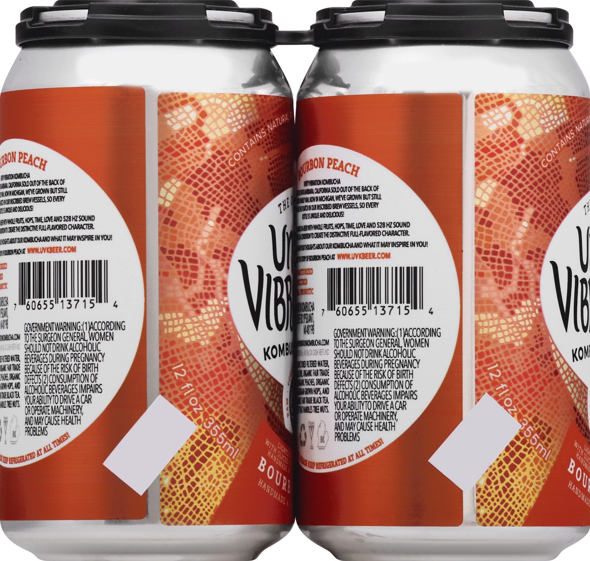 slide 8 of 9, Unity Vibration Bourbon Peach Kombucha Beer, 4 ct; 12 oz