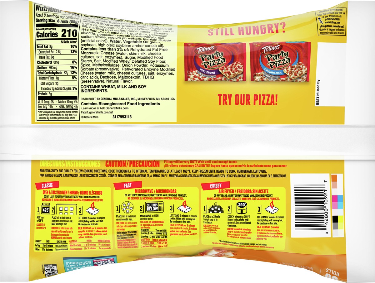 slide 7 of 9, Totino's Pizza Rolls, Cheese Flavored, Frozen Snacks, 24.8 oz, 50 ct, 50 ct
