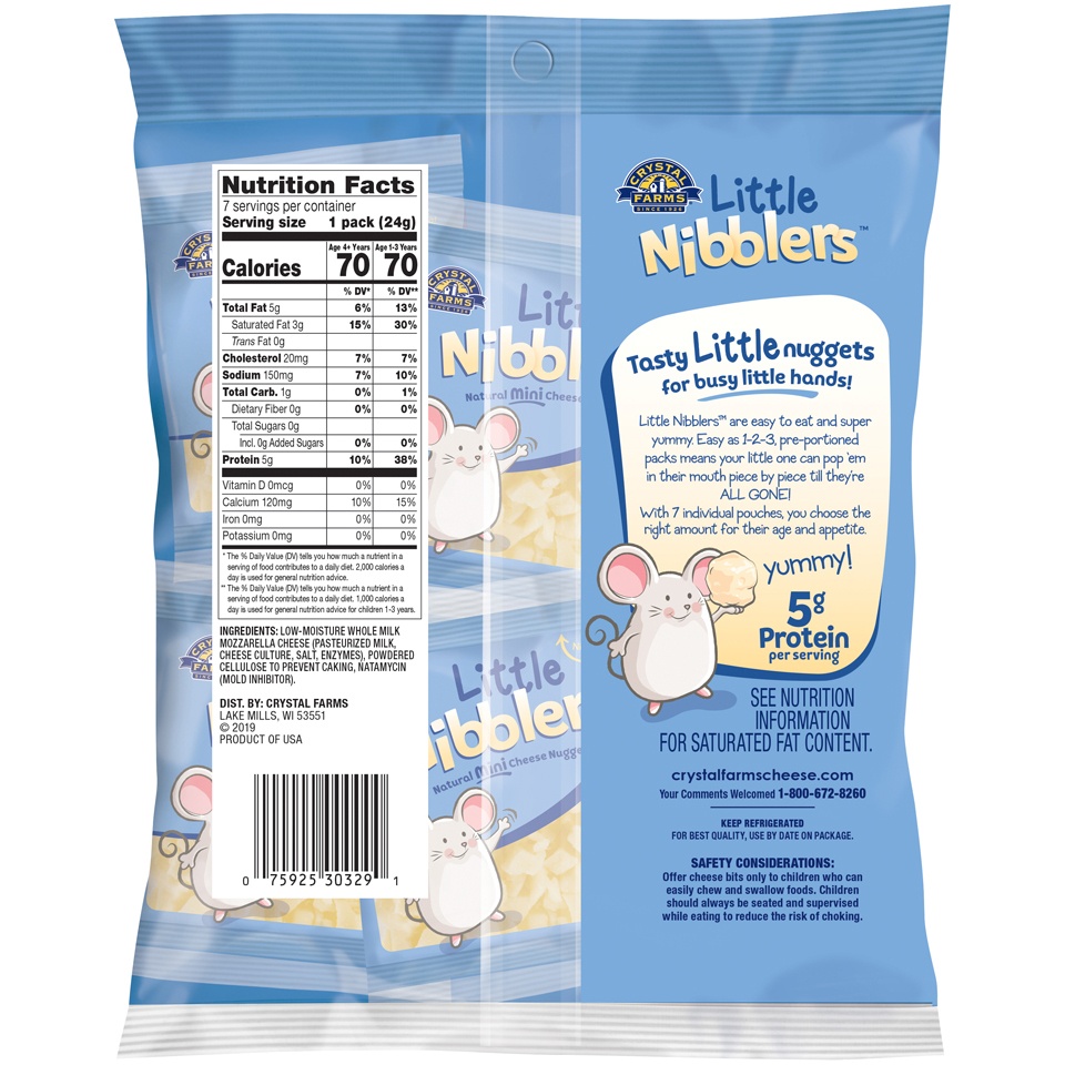 slide 2 of 4, Crystal Farms Little Nibblers Mozzarella Cheese Nuggets 7-0.85 Oz. Packs, 6 oz