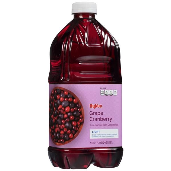 slide 1 of 1, Hy-Vee Light Grape Cranberry Juice Drink, 64 fl oz