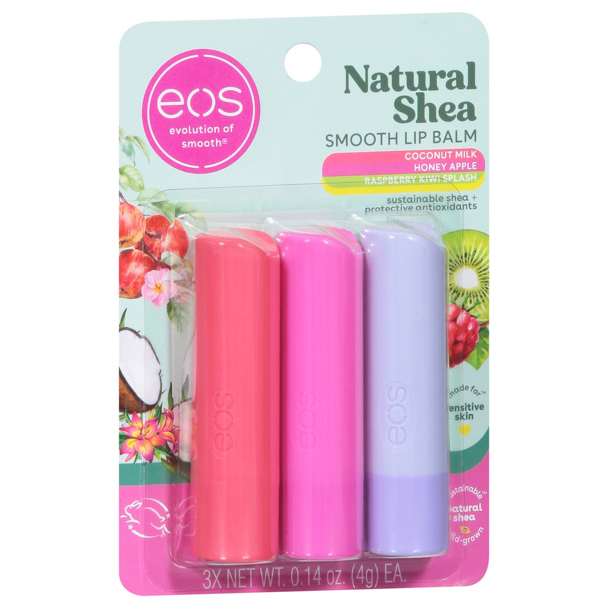 slide 12 of 13, eos Natural Shea Smooth Coconut Milk/Honey Apple/Raspberry Kiwi Splash Lip Balm 3 - 0.14 oz Tubes, 3 ct