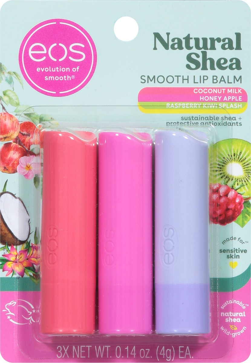slide 9 of 13, eos Natural Shea Smooth Coconut Milk/Honey Apple/Raspberry Kiwi Splash Lip Balm 3 - 0.14 oz Tubes, 3 ct