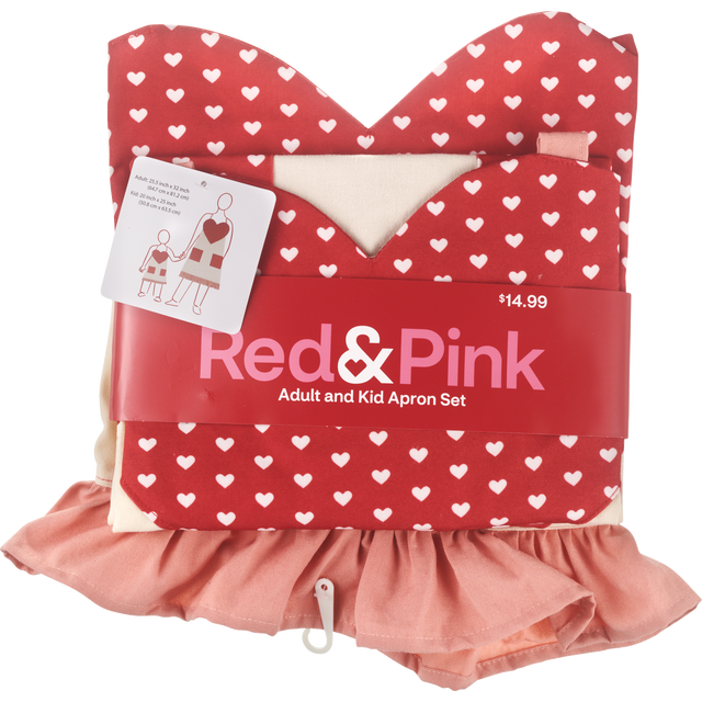 slide 1 of 1, RED AND PINK Heart Apron Set-Adult&Child, 1 ct