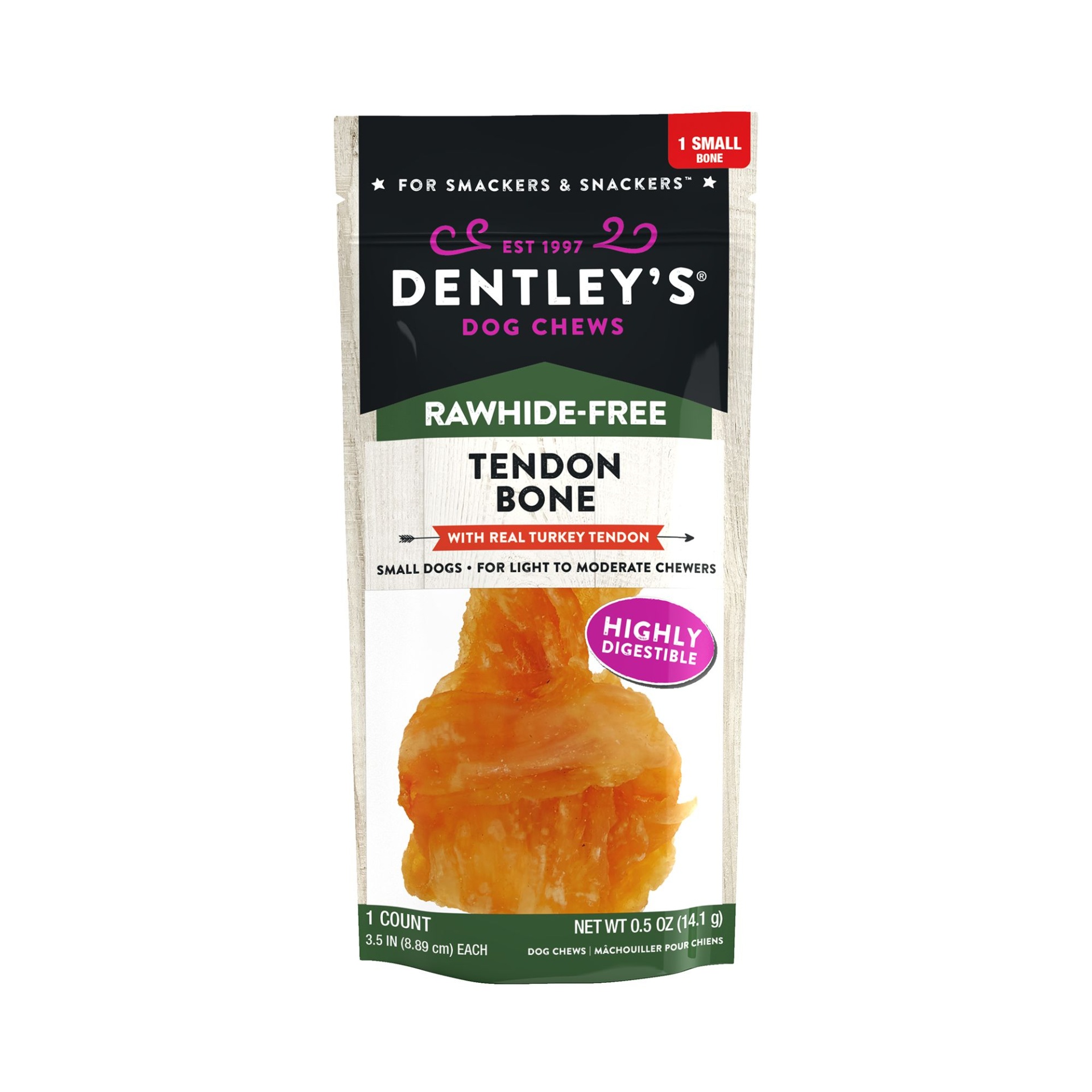 slide 1 of 1, Dentley's Rawhide-Free 3.5 Turkey Tendon Bone Dog Chew - 1 Count", 1 ct