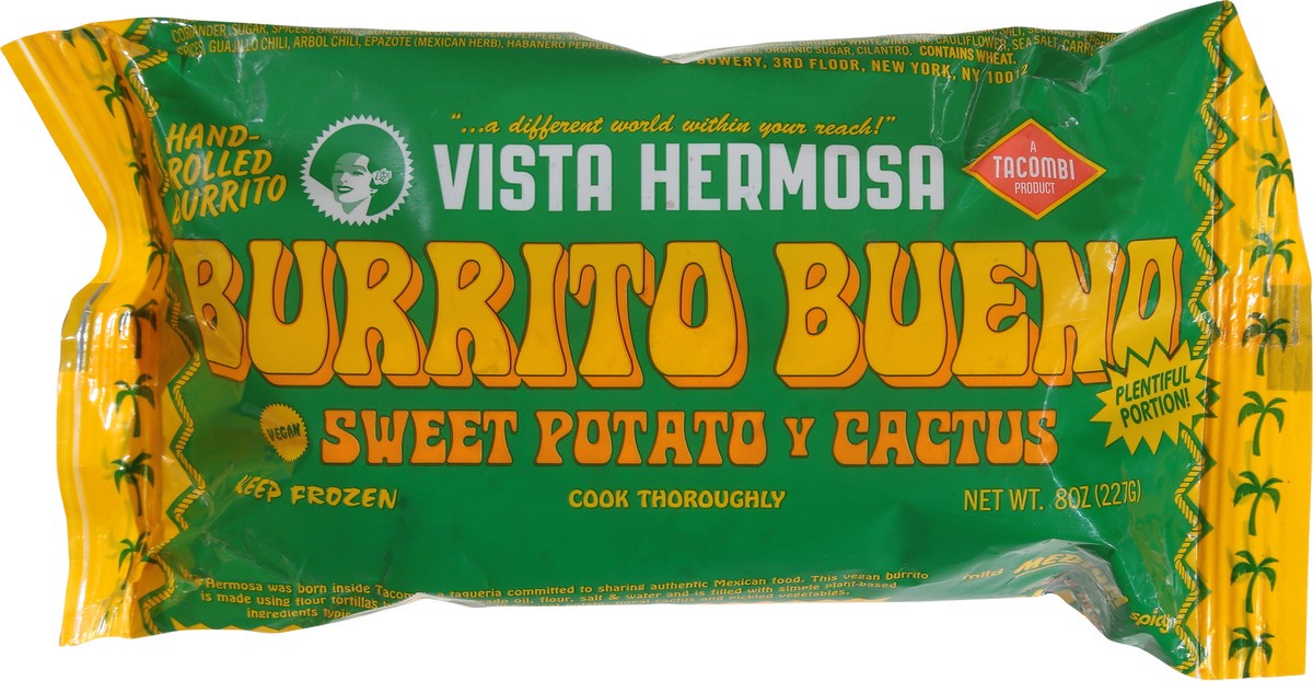 slide 3 of 14, Vista Hermosa Hand-Rolled Mild Medium Spicy Sweet Potato & Cactus Burrito Buena 8 oz,