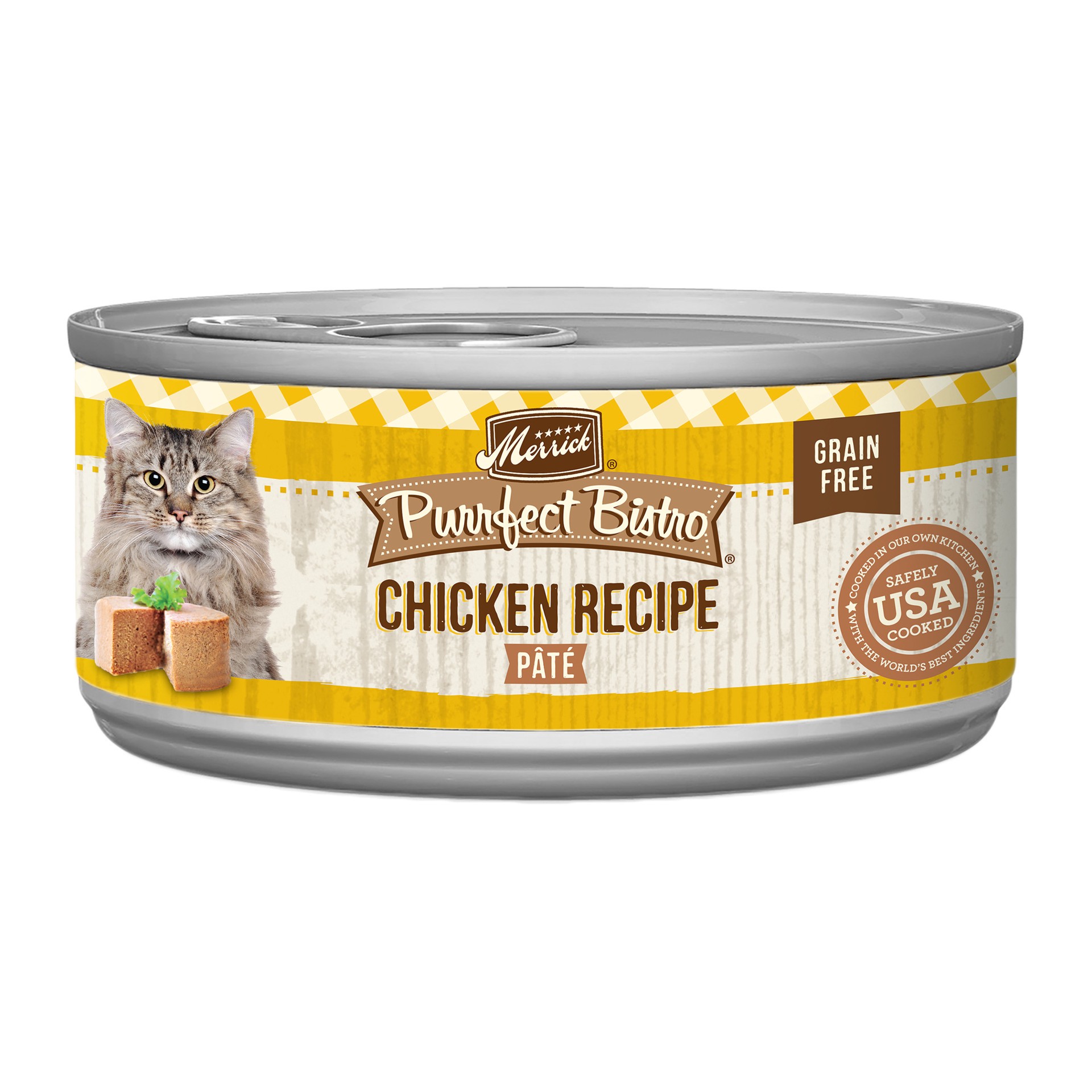 slide 1 of 4, Merrick Purrfect Bistro Grain Free Premium Soft Canned Pate Adult Wet Cat Food, High Protein Chicken Recipe, 3 oz