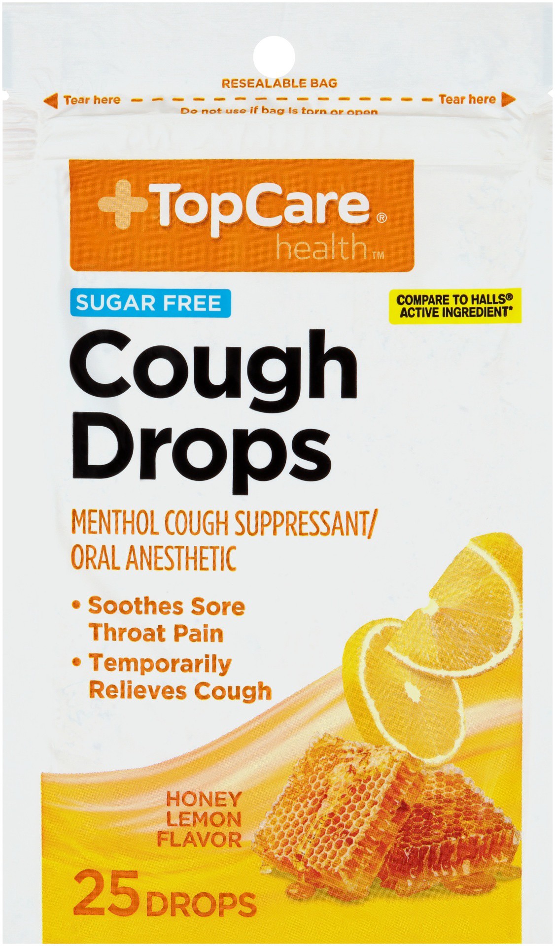 slide 1 of 6, TopCare Menthol Sugar Free Honey Lemon Cough Drops, 25 ct