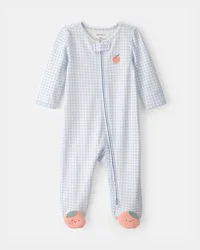 Carters Baby Girl Peach Gingham 2-Way Zip 100% Cotton Sleep & Play Pajama - Blue Blue PRE