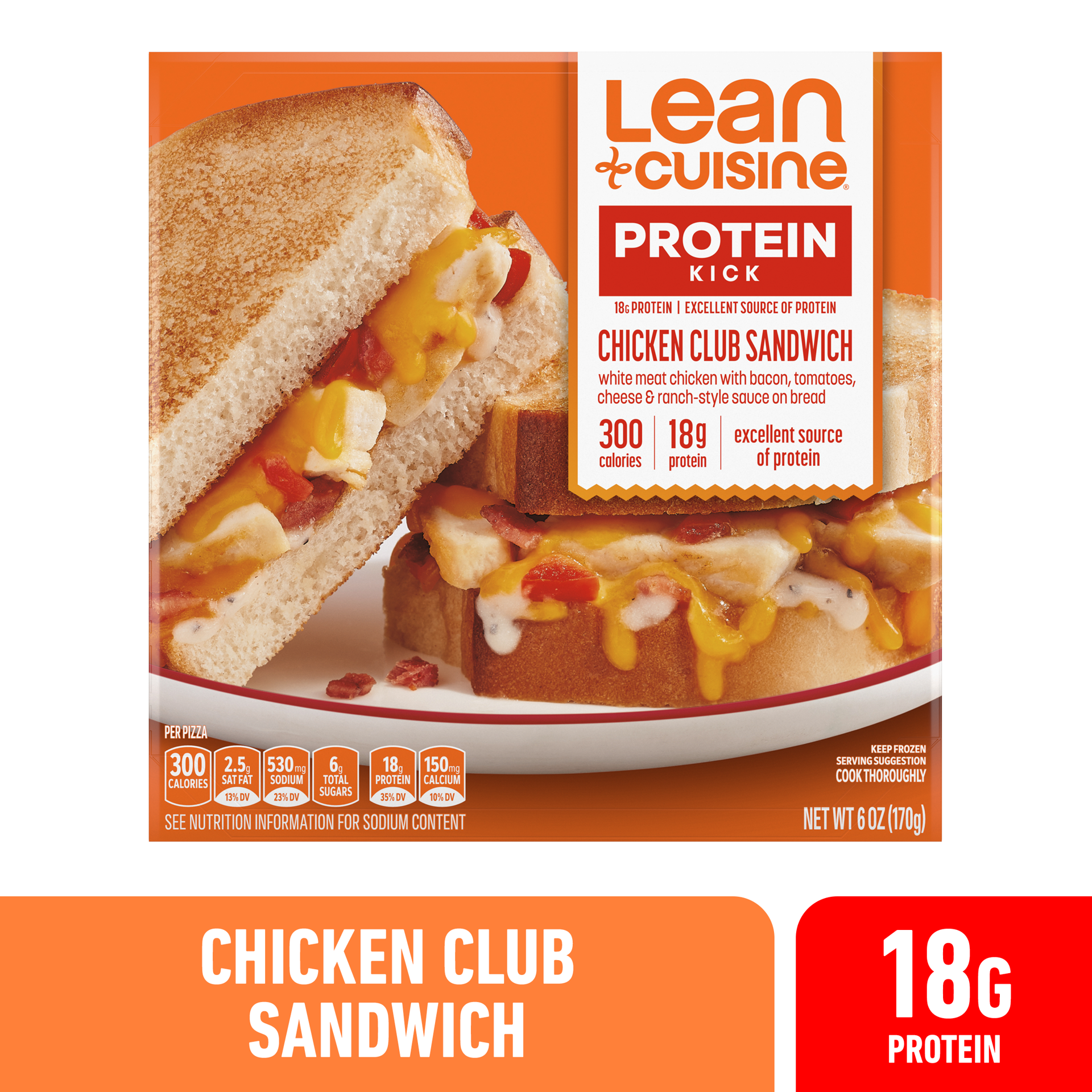 slide 1 of 9, Lean Cuisine Frozen Meal Chicken Club Sandwich, Protein Kick Microwave Meal, Frozen Chicken Sandwich, Frozen Dinner for One, 6 oz