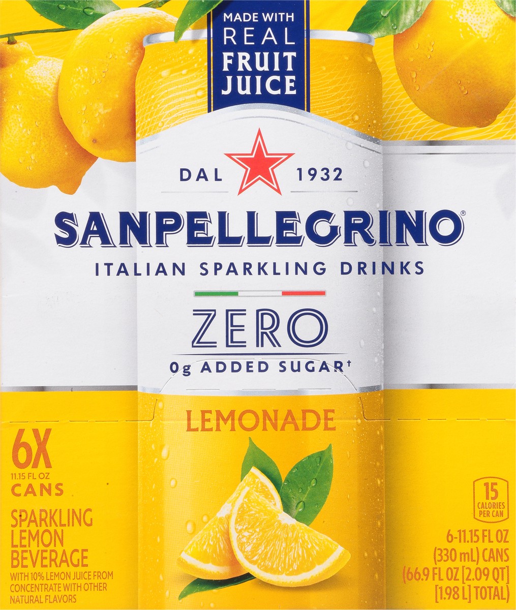slide 16 of 16, SanPellegrino Zero Grams Added Sugar Italian Sparkling Drinks Lemonade, Sparkling Lemon Beverage, 6 Pack of 11.15 Fl Oz Cans, 