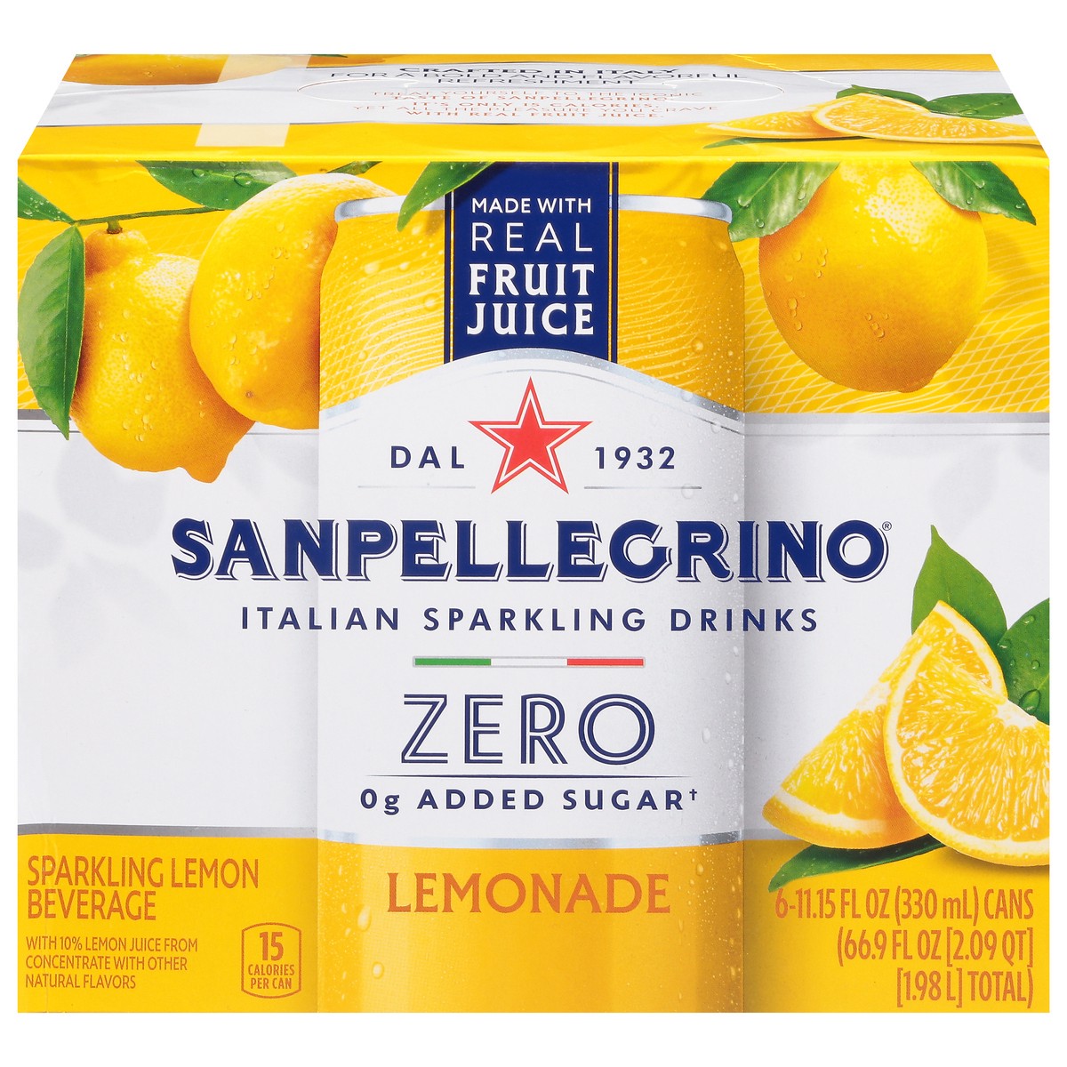 slide 14 of 16, SanPellegrino Zero Grams Added Sugar Italian Sparkling Drinks Lemonade, Sparkling Lemon Beverage, 6 Pack of 11.15 Fl Oz Cans, 