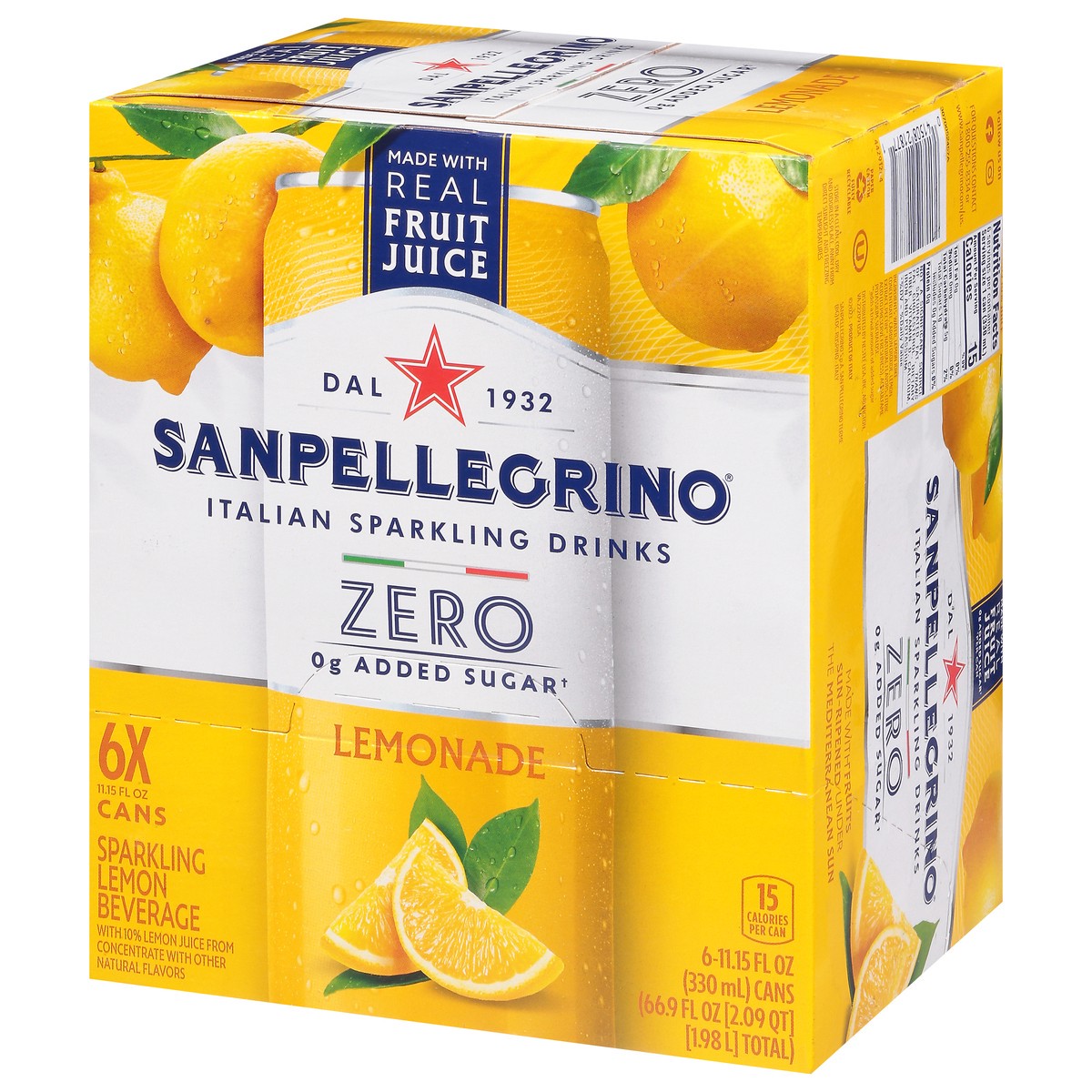 slide 10 of 16, SanPellegrino Zero Grams Added Sugar Italian Sparkling Drinks Lemonade, Sparkling Lemon Beverage, 6 Pack of 11.15 Fl Oz Cans, 