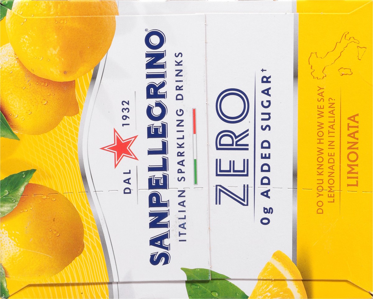 slide 13 of 16, SanPellegrino Zero Grams Added Sugar Italian Sparkling Drinks Lemonade, Sparkling Lemon Beverage, 6 Pack of 11.15 Fl Oz Cans, 