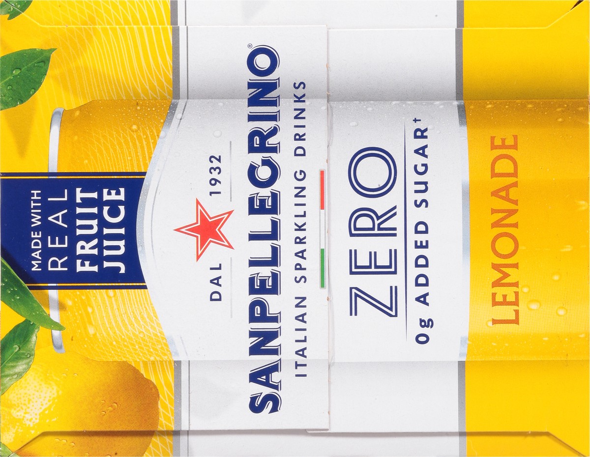 slide 2 of 16, SanPellegrino Zero Grams Added Sugar Italian Sparkling Drinks Lemonade, Sparkling Lemon Beverage, 6 Pack of 11.15 Fl Oz Cans, 